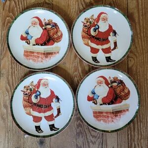 4 Pc 222 Fifth "Hello Santa" 8 Inch Porcelain Plate Set